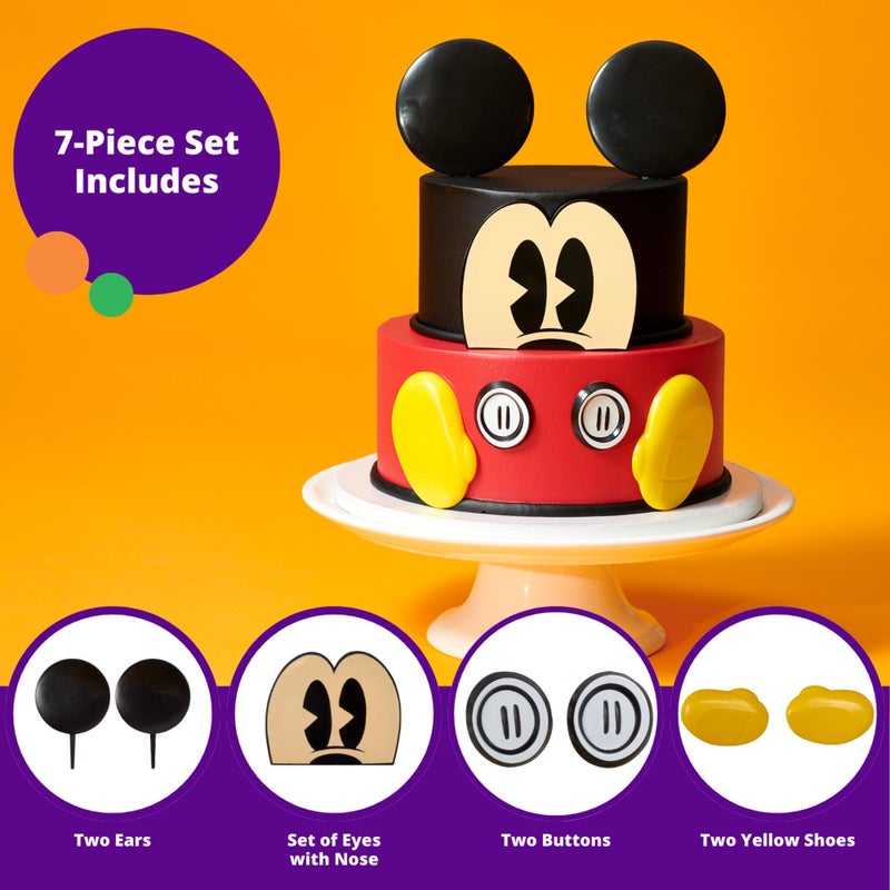 DecoPac DecoSet Disney Mickey Mouse Cake Topper, 7-Piece Topper Set with Ears, Eyes, Buttons and Shoes, Made of Food-Safe Plastic - Image 4
